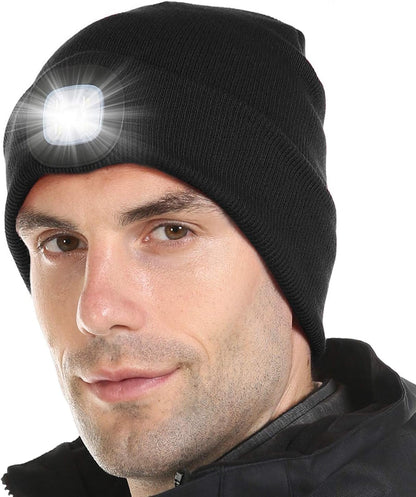 Rechargeable LED Lighted Beanie Hat – Hands-Free Unisex Warm Knitted Winter Cap with Built-in Headlamp