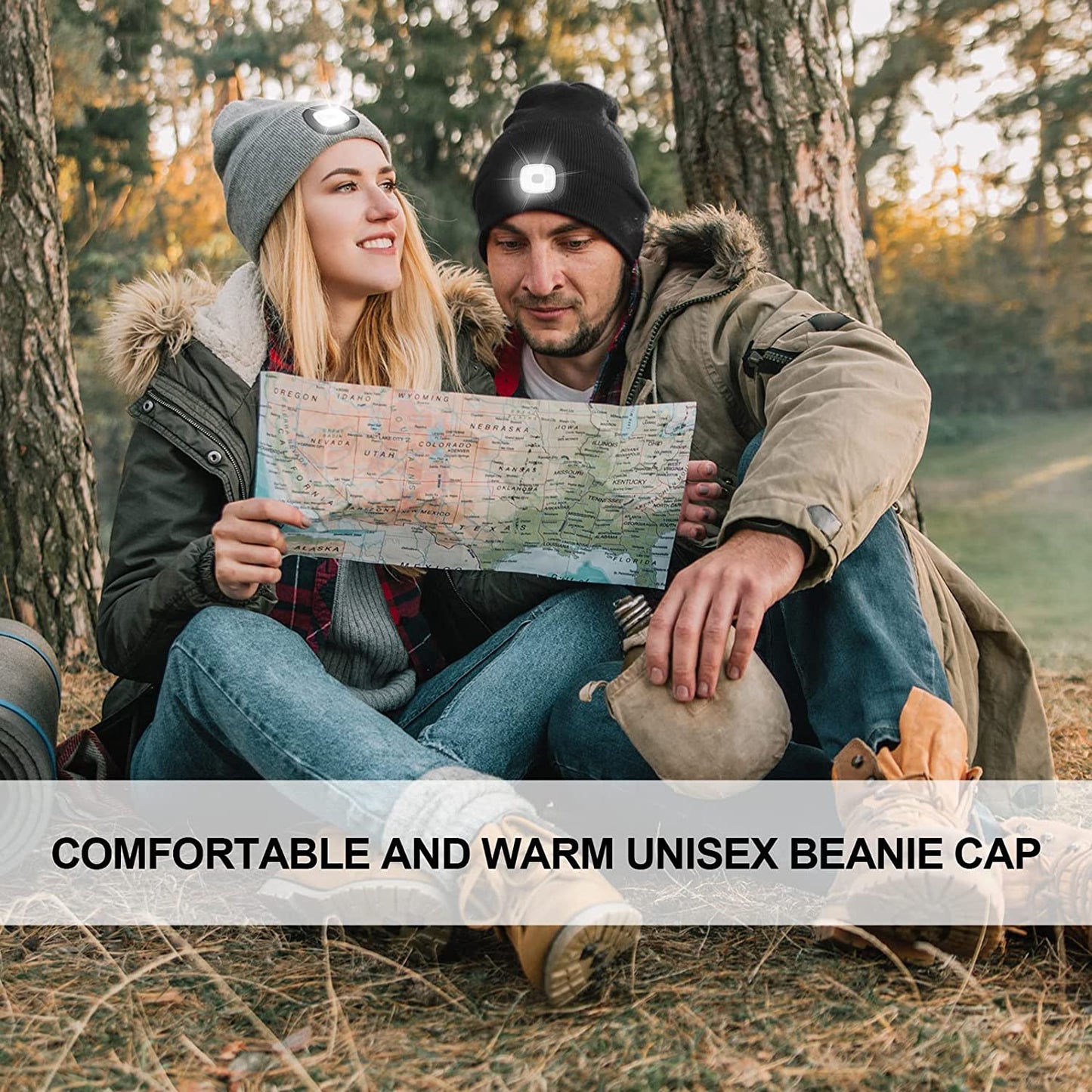 Rechargeable LED Lighted Beanie Hat – Hands-Free Unisex Warm Knitted Winter Cap with Built-in Headlamp
