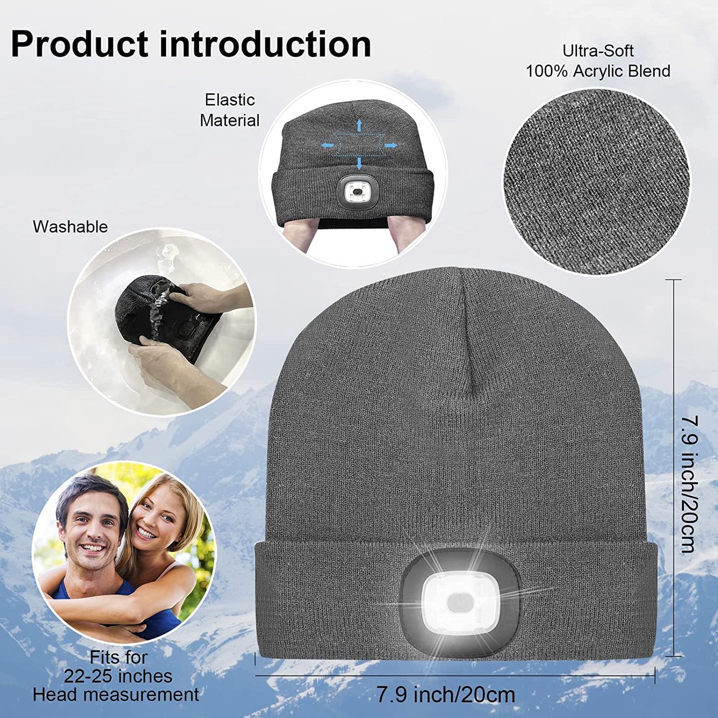 Rechargeable LED Lighted Beanie Hat – Hands-Free Unisex Warm Knitted Winter Cap with Built-in Headlamp