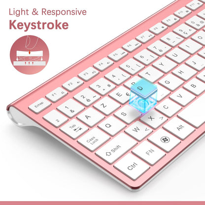 Retro Wireless Keyboard and Mouse Combo – Ergonomic 2.4GHz Portable Keyboard for Windows and Mac (Pink)