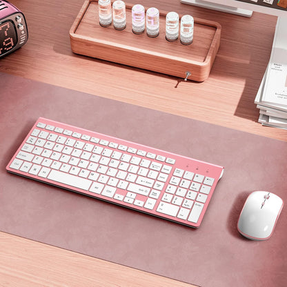 Retro Wireless Keyboard and Mouse Combo – Ergonomic 2.4GHz Portable Keyboard for Windows and Mac (Pink)