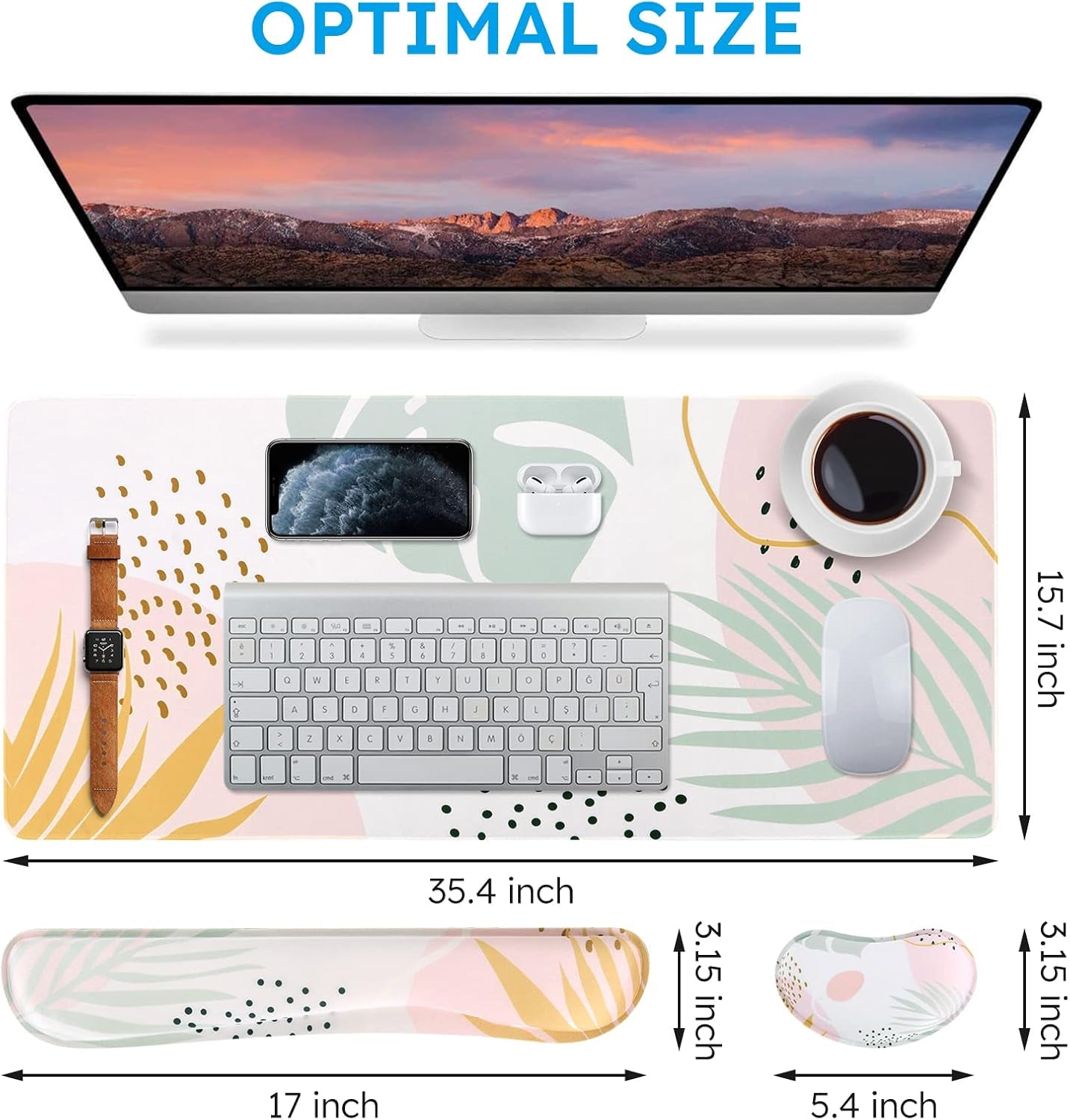 3-Piece Ergonomic Desk Pad Set – Large Mouse Pad and Memory Foam Wrist Rest Cushion for Typing Comfort