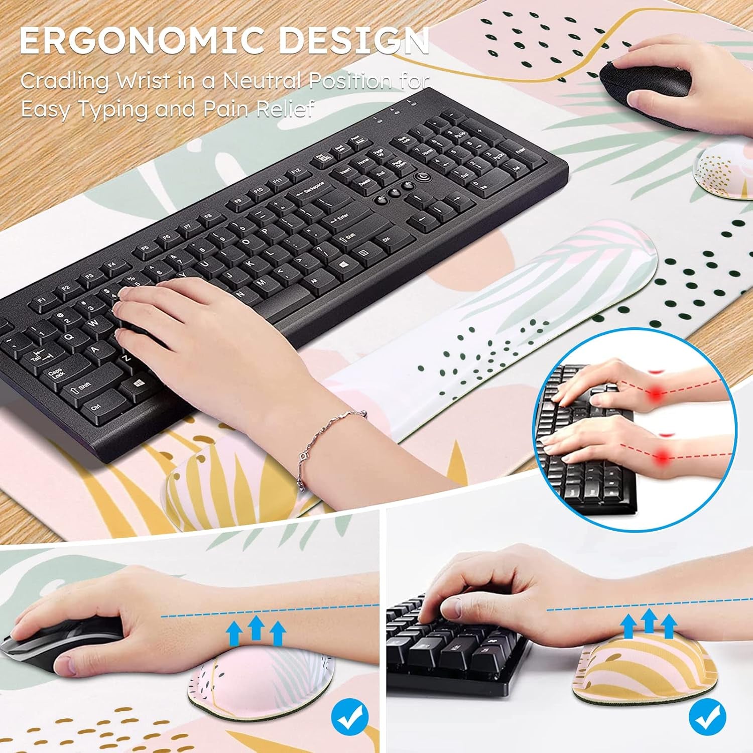 3-Piece Ergonomic Desk Pad Set – Large Mouse Pad and Memory Foam Wrist Rest Cushion for Typing Comfort