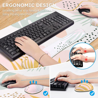 3-Piece Ergonomic Desk Pad Set – Large Mouse Pad and Memory Foam Wrist Rest Cushion for Typing Comfort