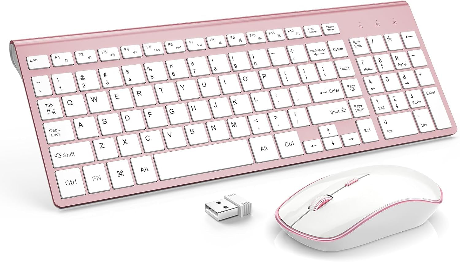 Retro Wireless Keyboard and Mouse Combo – Ergonomic 2.4GHz Portable Keyboard for Windows and Mac (Pink)