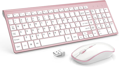 Retro Wireless Keyboard and Mouse Combo – Ergonomic 2.4GHz Portable Keyboard for Windows and Mac (Pink)