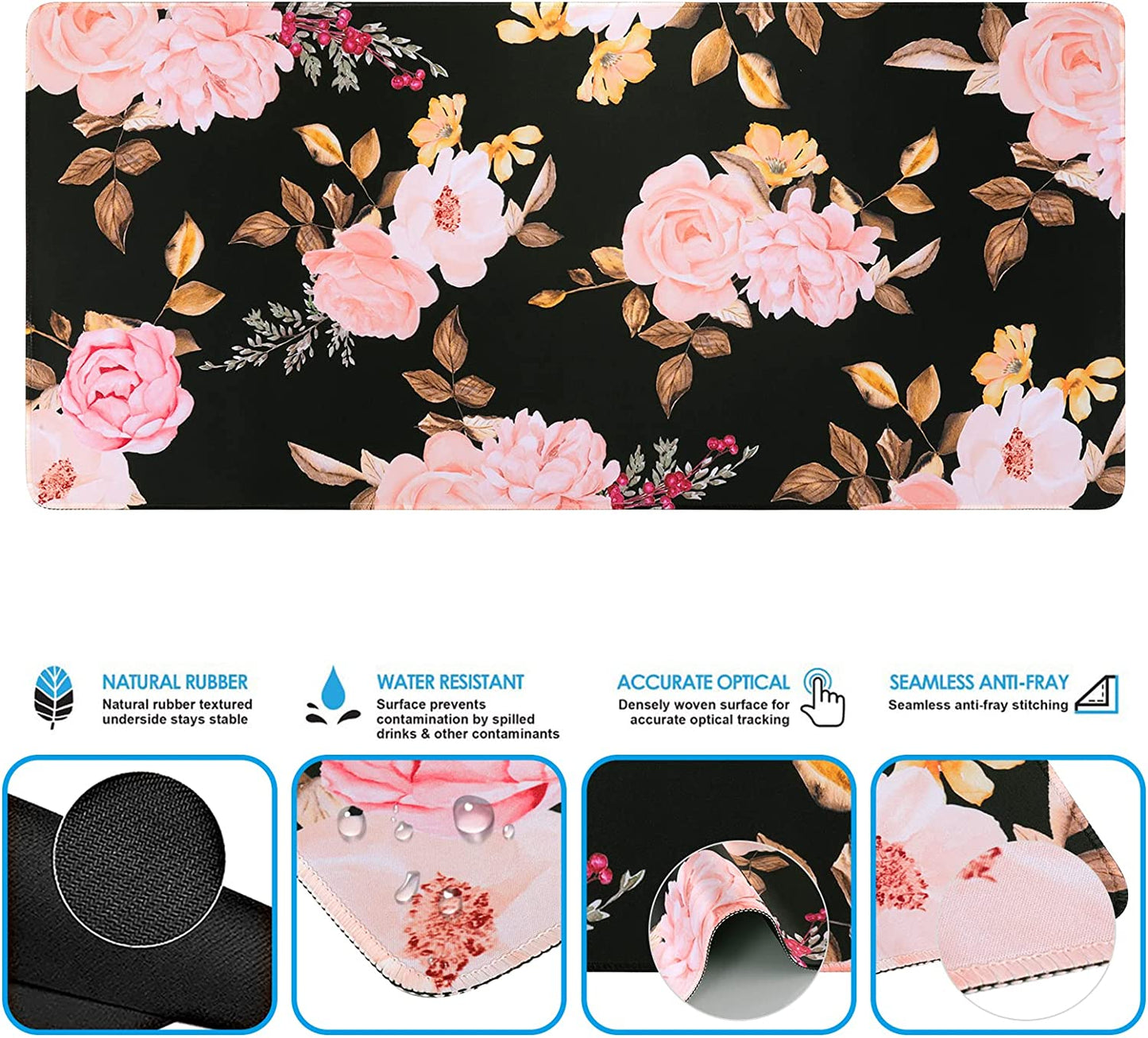 3-Piece Ergonomic Extended Desk Mat Set – Large Gaming Mouse Pad with Memory Foam Keyboard Wrist Rest Support (Floral)