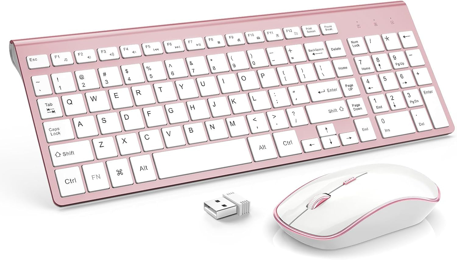Retro Wireless Keyboard and Mouse Combo – Ergonomic 2.4GHz Portable Keyboard for Windows and Mac (Pink)