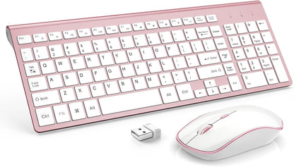 Retro Wireless Keyboard and Mouse Combo – Ergonomic 2.4GHz Portable Keyboard for Windows and Mac (Pink)